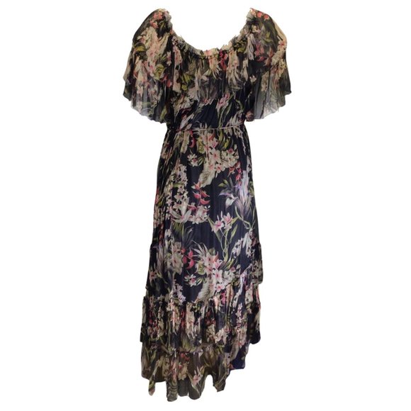 ZIMMERMANN BLACK MULTI FLORAL PRINTED CURACAO PALM SHOULDER DRESS - Picture 3 of 5